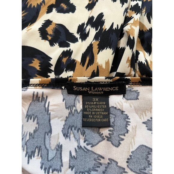 Susan Lawrence Woman Leopard Animal Print Tunic Top Sz 3X Beaded Collar Stretch - Picture 6 of 7